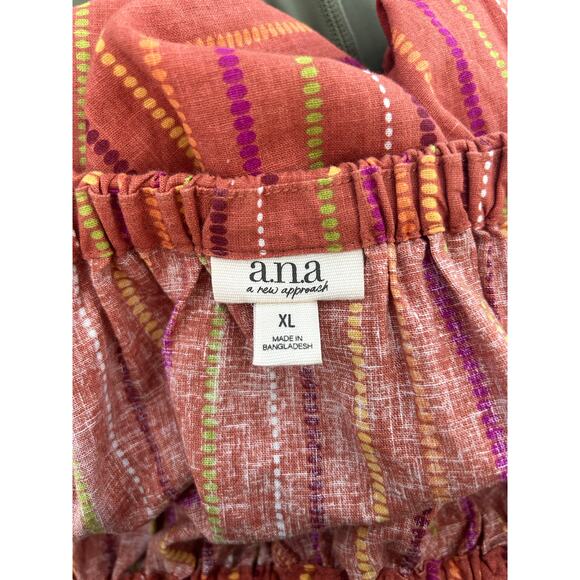 ANA Linen Blend Dress XL Orange Striped Textured Tropical Coastal Beachy NWT - Picture 8 of 9